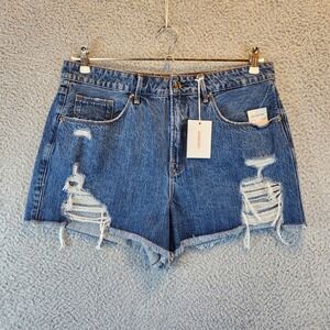 Good American Cut Off Shorts Women Size 12/31 Distressed Dark Wash Zip Fly Denim